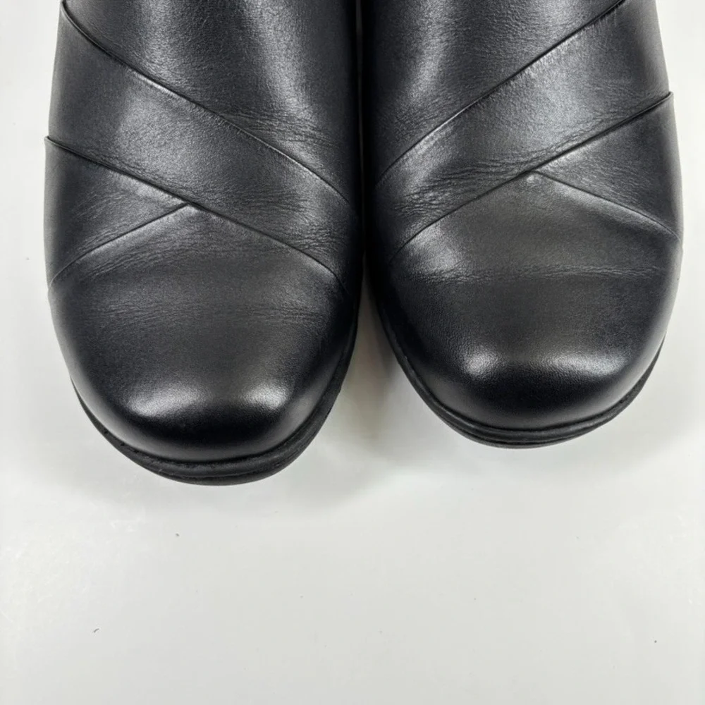 Clarks Channing Ann Women's US 11W Black Leather Comfort‎ Slip-On Wedge Loafers